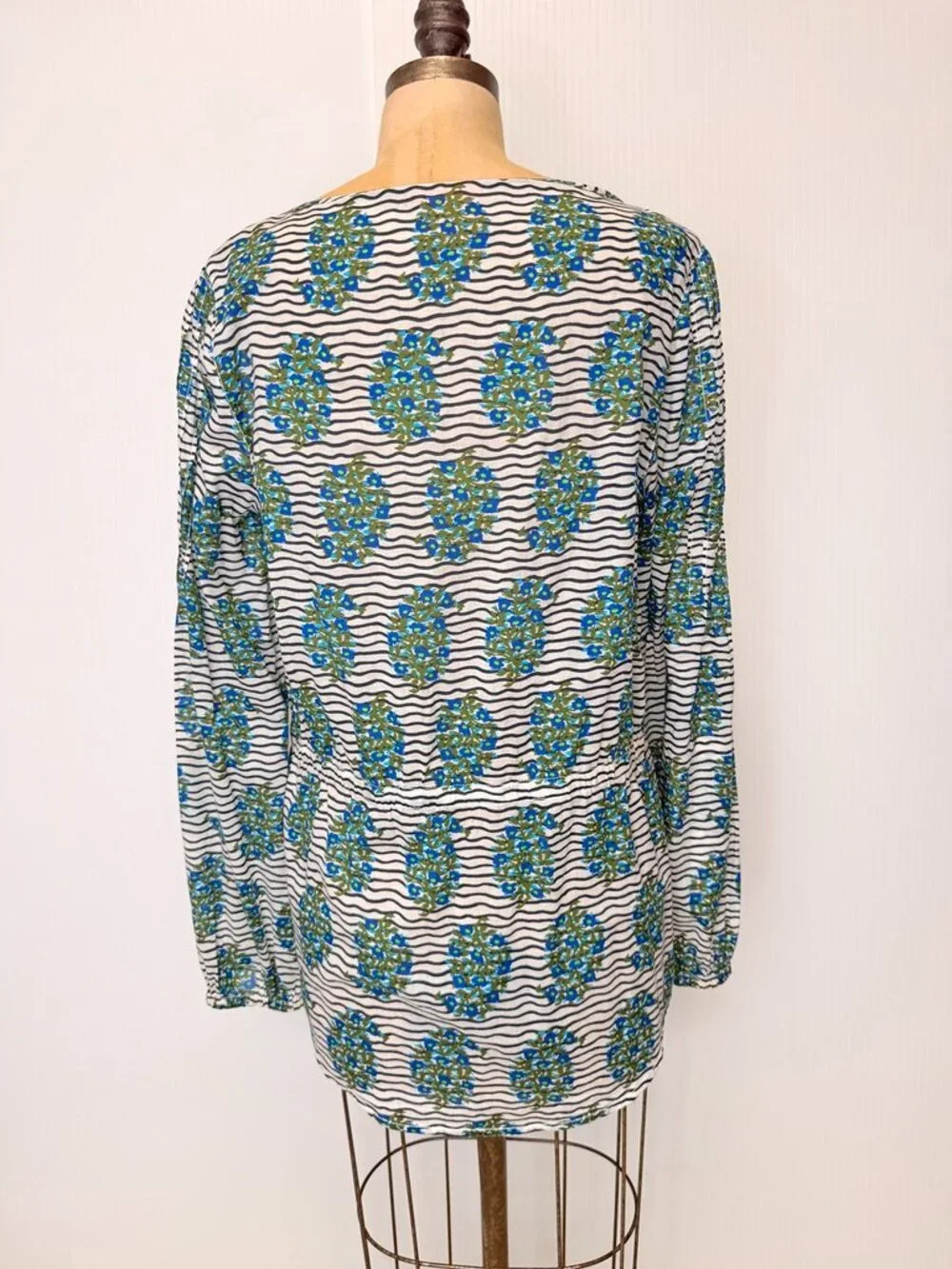 Tory Burch Blouse Women 12 Floral Stripe Tassel Boho Peasant Top Resort Work Ex
